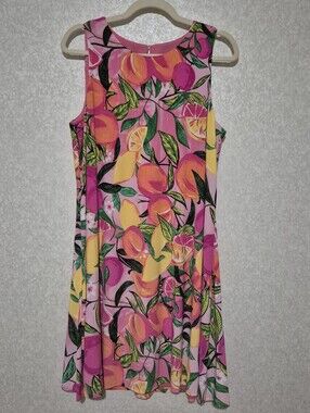 Pappagallo Pink Stretch Lined Tunic Dress-frutty-tropical Print..Size:L